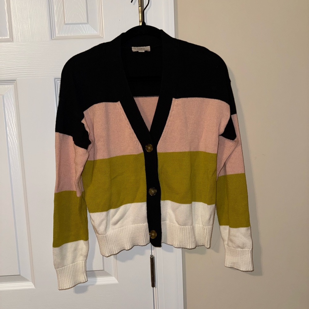 LOFT Women's Striped Cardigan - Black, Pink, Green, White